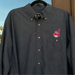 Antigua Dark Blue/White Check Cleveland Indians Dress Shirt L